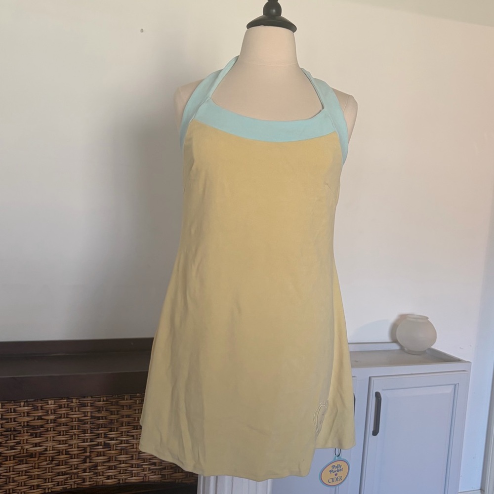 Cider Pale Yellow and Light Blue Halter Summer Dress